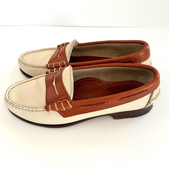 VTG RARE DOONEY & BOURKE 90s Y2K AWL CREAM/BRITISH TAN SLIP-ON PENNY LOAFERS Sz5 - Picture 3 of 15